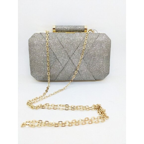 INC International Concepts Lindsayy XX lurex metallic clutch shoulder bag SILVER - Picture 10 of 14